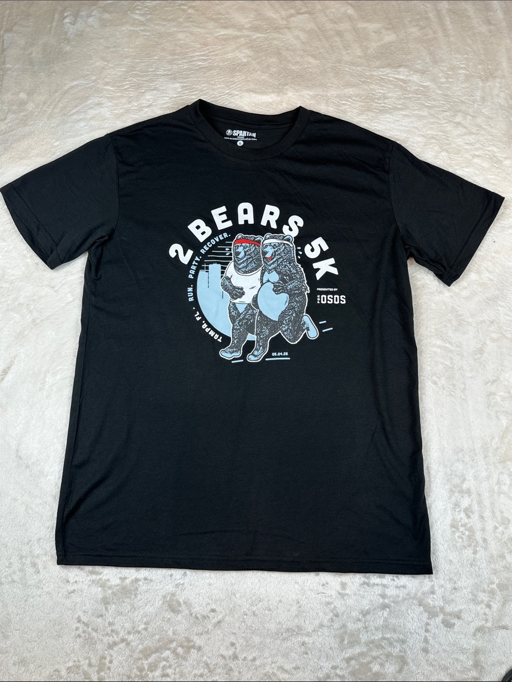2 Bears 5K Tampa 2025 Shirt Mens L Spartan Bert Kreischer Tom Segura Black Shirt
